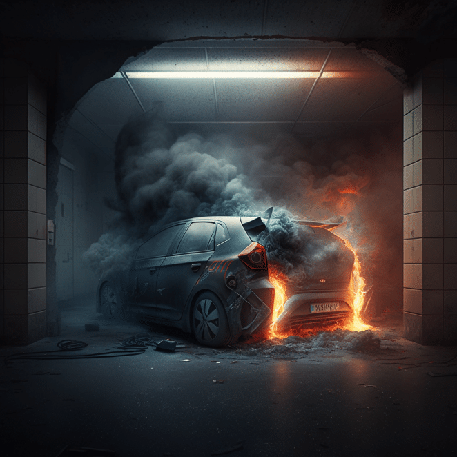 ev on fire in underground parking
